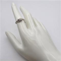 10K White Gold Round Natural Diamond Three-Stone Bypass Over Under Ring Size 7